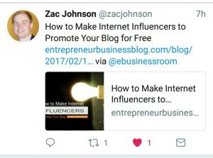 Zac Johnson tweeted Entrepreneur Blog post
