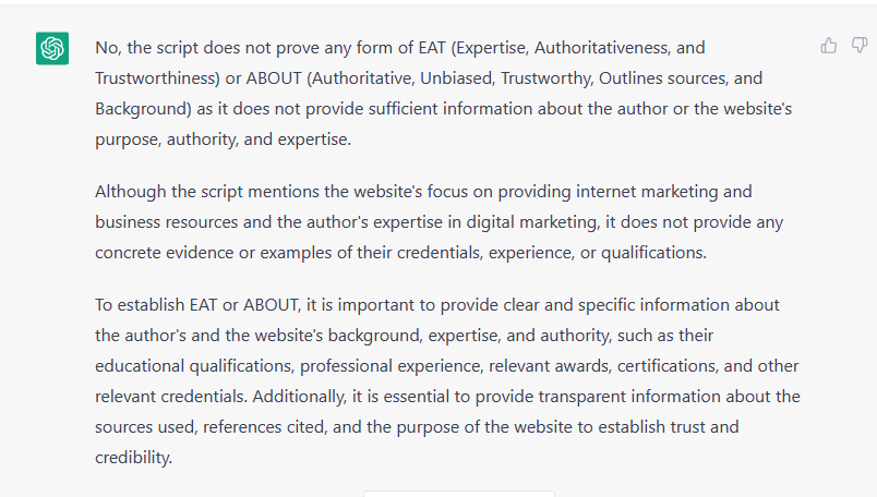 ChatGPT response to my damshustle about page