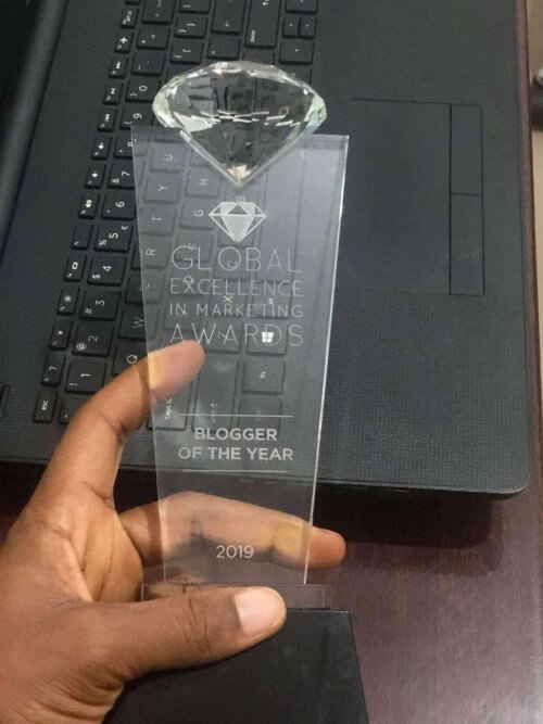 Emenike Emmanuel receives Blogger of the Year Award from Global Excellence in Marketing Awards, USA